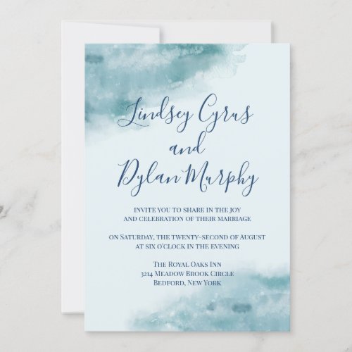 Icy Blue Frosted Watercolor Wedding Invitation