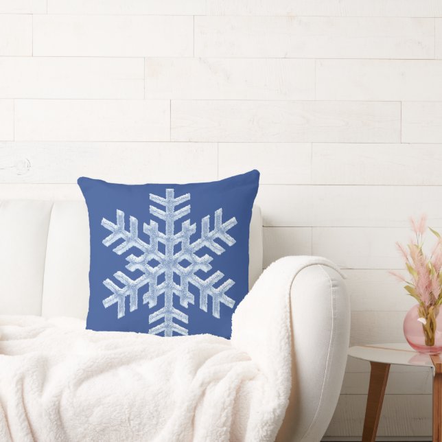 Icy Blue Frozen Snowflake Frosty Winter Christmas Throw Pillow (Couch)
