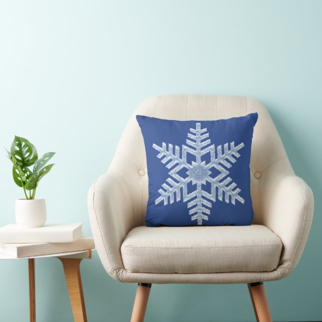Icy Blue Frozen Snowflake Frosty Winter Christmas Throw Pillow (Chair)