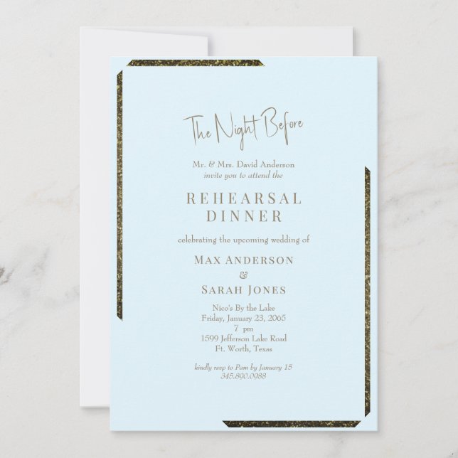 Icy Blue & Gold Dazzling The Night Before Invitation (Front)