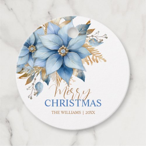  Icy Blue Gold Poinsettia Flower Christmas Favor Tags