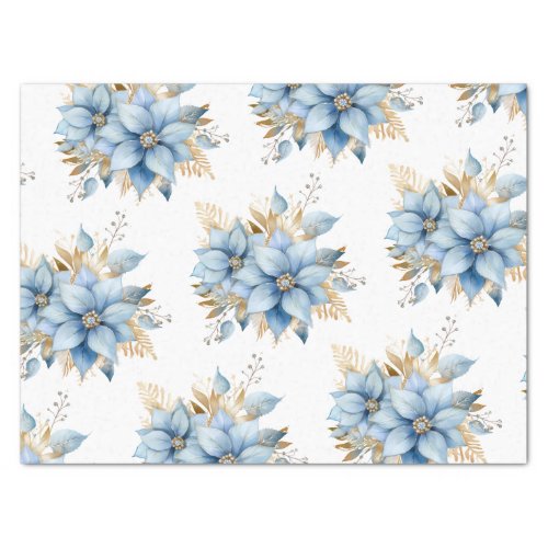 Icy Blue Gold Poinsettia Flower Christmas  NAME Tissue Paper