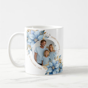 Icy Blue Gold Poinsettia Flower Christmas PHOTO Coffee Mug
