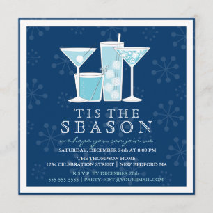 Icy Blue Holiday Snowflakes and Cocktail Party Invitation
