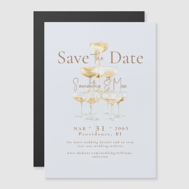 Icy Blue Magnetic Champagne Wedding Save the Date Magnetic Invitation (Front/Back)