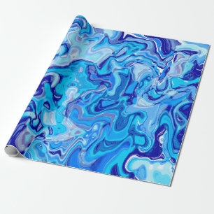 Icy Blue Marble Texture Liquid Metal Abstract Wrapping Paper