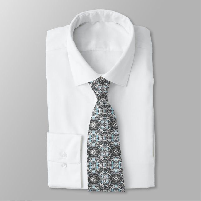 Icy Blue on Gray Patterned Neck Tie (Tied)