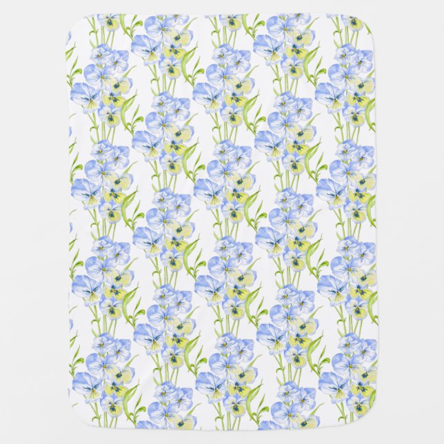 Icy Blue Pansies on a Baby Blanket (Front)