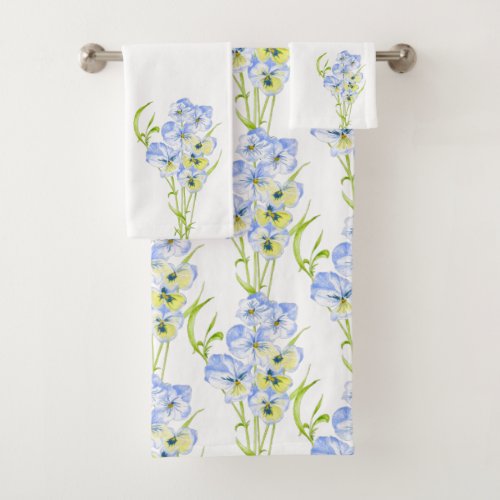 Icy Blue Pansies on a Bathroom Towel Set 