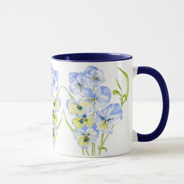 Icy Blue Pansies on a Combo Mug (Right)