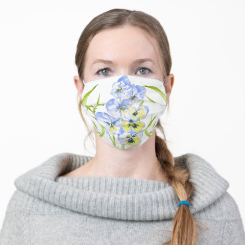 Icy Blue Pansies on a Face Mask