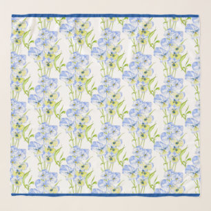Icy Blue Pansies on a Square Scarf