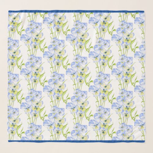 Icy Blue Pansies on a Square Scarf