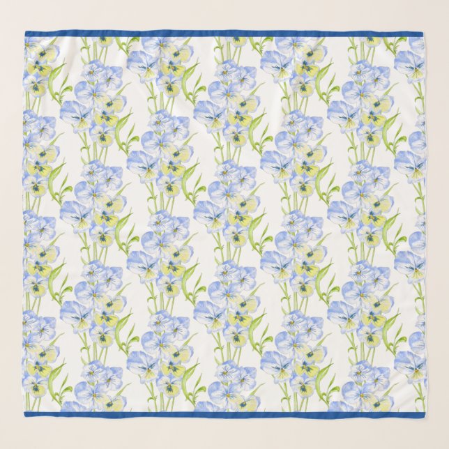 Icy Blue Pansies on a Square Scarf (Front)