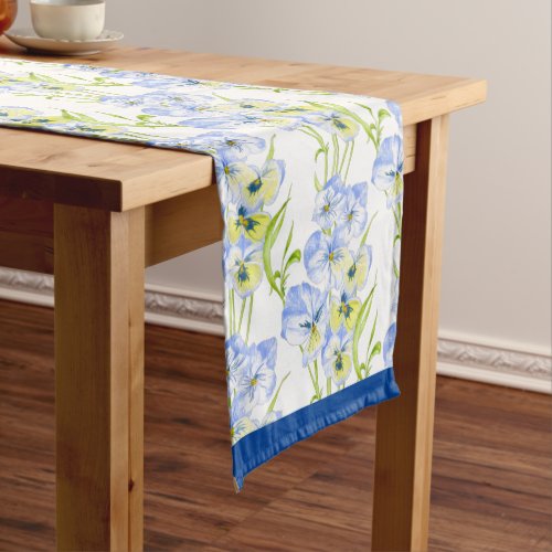 Icy Blue Pansies on a Table Runner