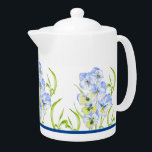 Icy Blue Pansies on a Teapot<br><div class="desc">The design on this product is based on a painting of Icy Blue Pansies by me. With its cool aesthetic,  it has been formatted to bring visual relief to people in hot summer. Pansies are seasonal,  but now with this product you can savor their beauty all year round.</div>