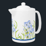 Icy Blue Pansies on a Teapot<br><div class="desc">The design on this product is based on a painting of Icy Blue Pansies by me. With its cool aesthetic,  it has been formatted to bring visual relief to people in hot summer. Pansies are seasonal,  but now with this product you can savor their beauty all year round.</div>