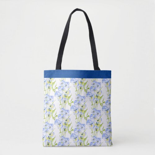 Icy Blue Pansies on a Tote