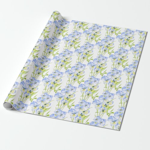 Icy Blue Pansies on Wrapping Paper