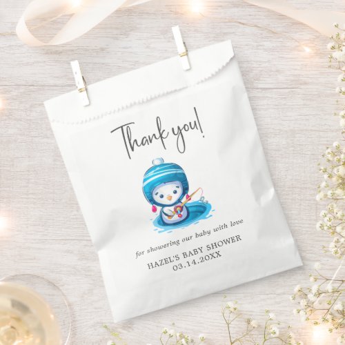 Icy Blue Penguin Baby Shower Thank You Favor Bag 