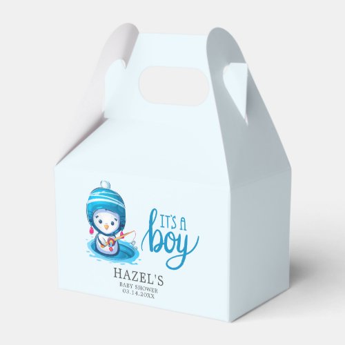 Icy Blue Penguin Illustration Baby Shower Gift Favor Boxes