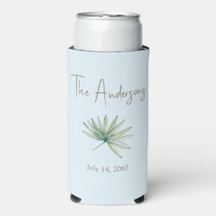 Icy Blue Personalized Tropical Wedding Favor Seltzer Can Cooler