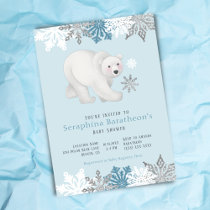 Icy Blue Polar Bear Baby Shower Invitation