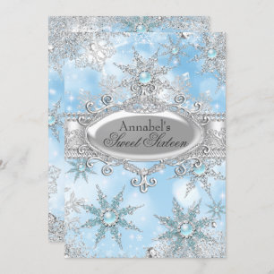Icy Blue Princess Winter Wonderland Sweet 16 Invitation