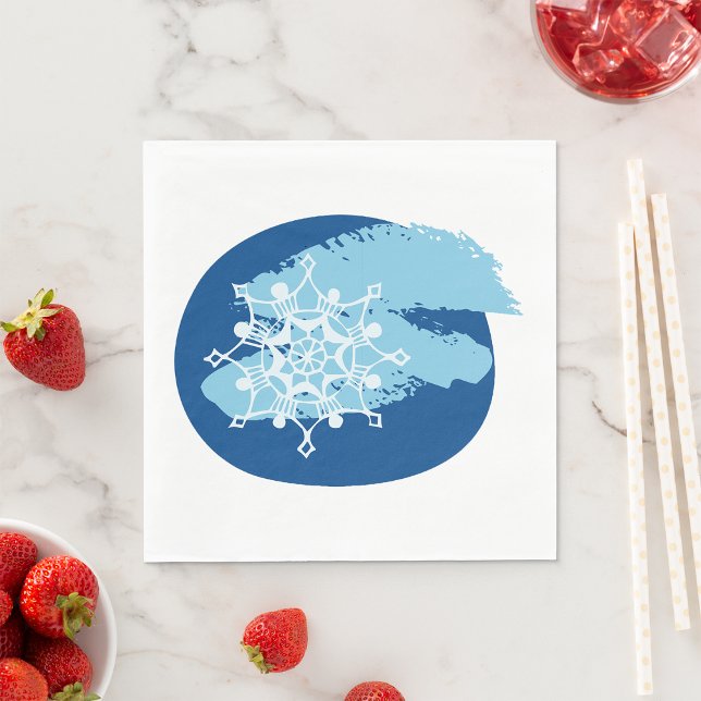 Icy Blue Snowflake Abstract Winter Circle Napkins (Creator Uploaded)