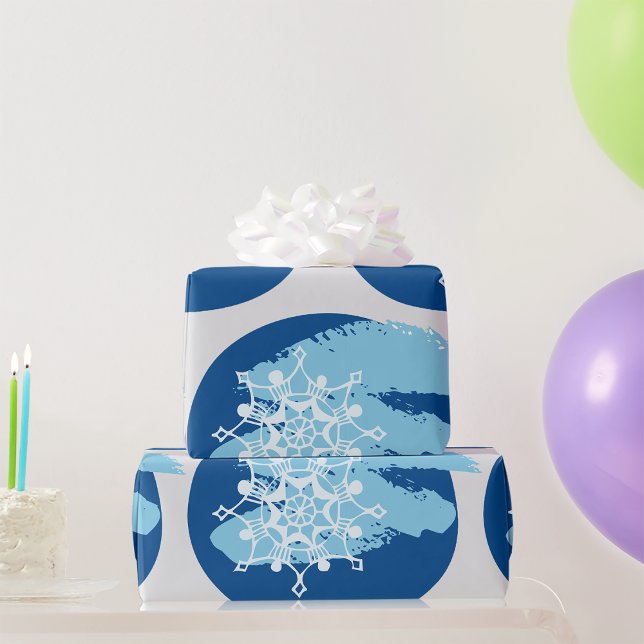Icy Blue Snowflake Abstract Winter Circle Wrapping Paper (Creator Uploaded)