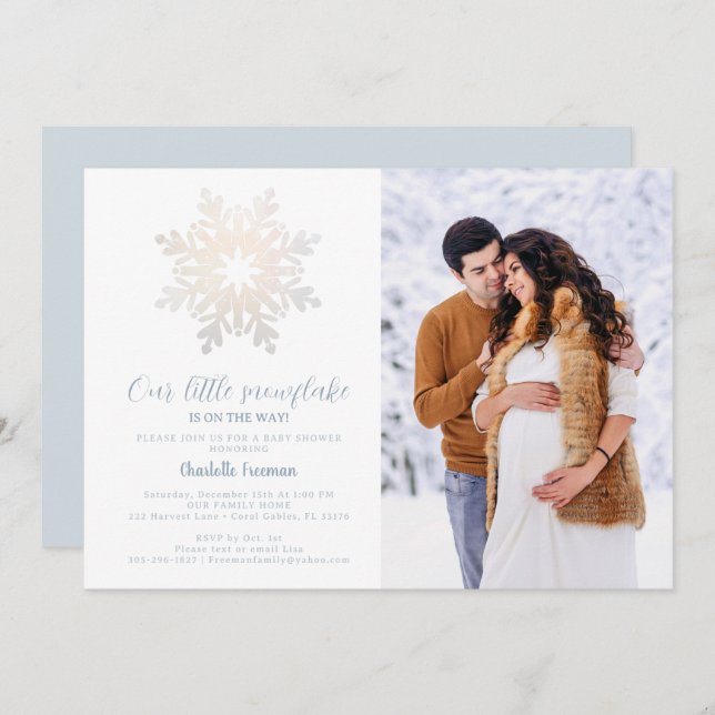 Icy Blue Snowflake Baby Shower Photo Invite  (Front/Back)