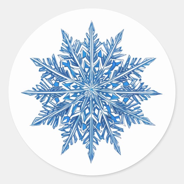 Icy Blue Snowflake Classic Round Sticker (Front)