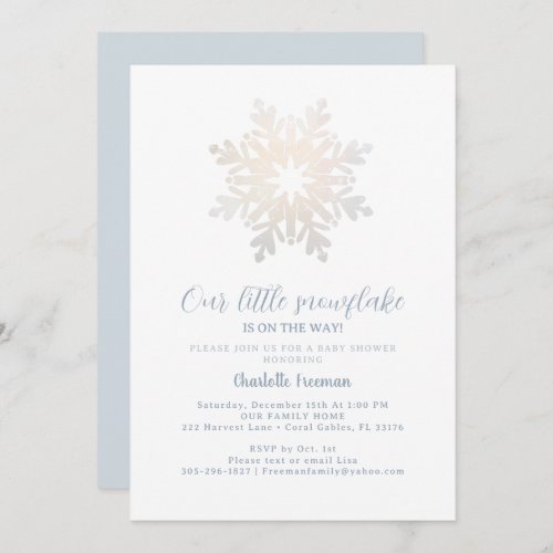 Icy Blue Snowflake Is On The Way Baby Shower Invitation