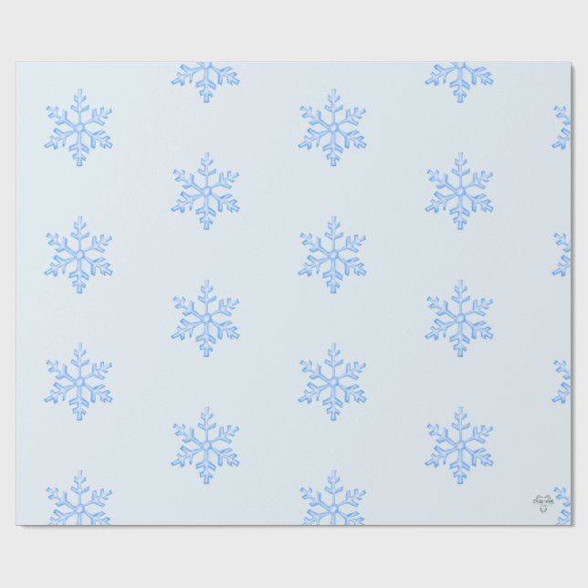 Icy Blue Snowflake Pattern on Pale Blue Background Wrapping Paper (Flat)