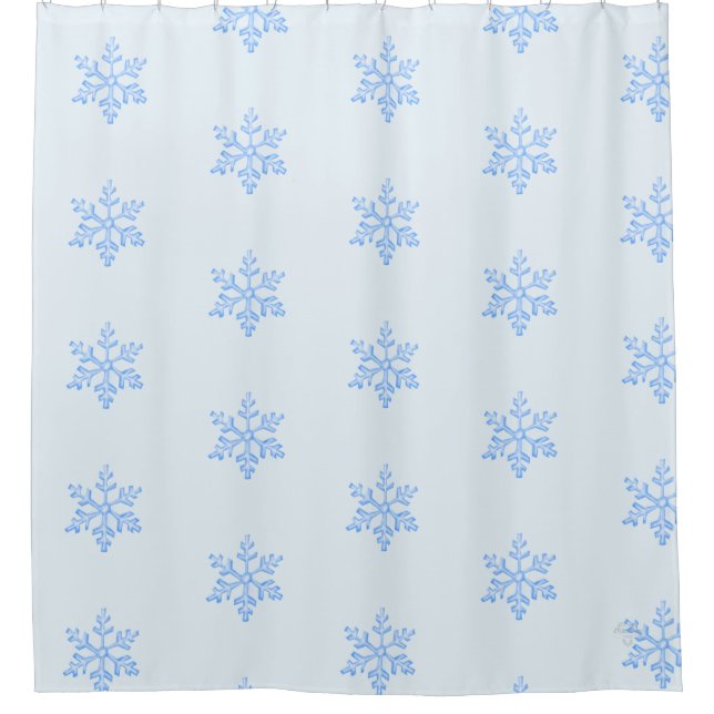 Icy Blue Snowflake Pattern Winter Design Shower Curtain (Front)