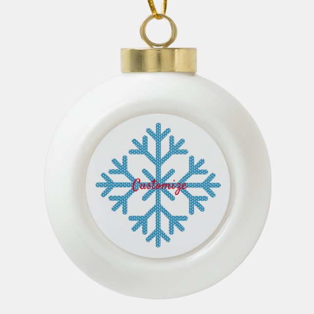 Icy Blue Snowflake Thunder_Cove Ceramic Ball Christmas Ornament (Front)