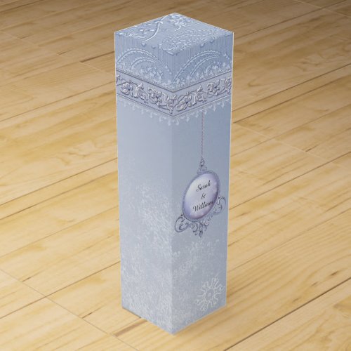 Icy Blue Snowflakes Custom Wine Box