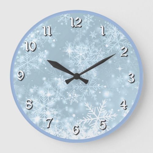 Icy Blue Snowflakes Large Clock