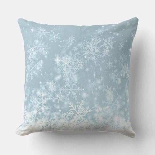Icy Blue Snowflakes Throw Pillow