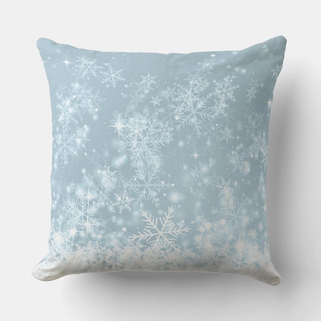 Icy Blue Snowflakes Throw Pillow (Front)