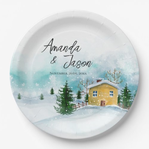 Icy Blue Snowy Landscape Winter Wedding Party Paper Plates