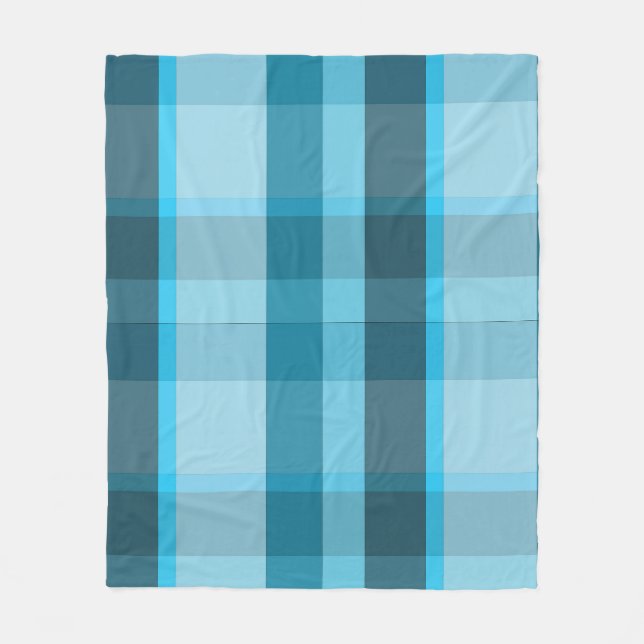 Icy Blue & Teal Plaid Fleece Blanket (Front)
