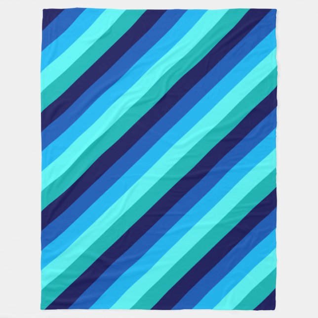 Icy Blue Teal Stripes Large Fleece Blanket (Front)