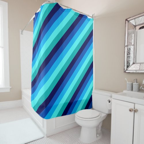 Icy Blue Teal Stripes Shower Curtain