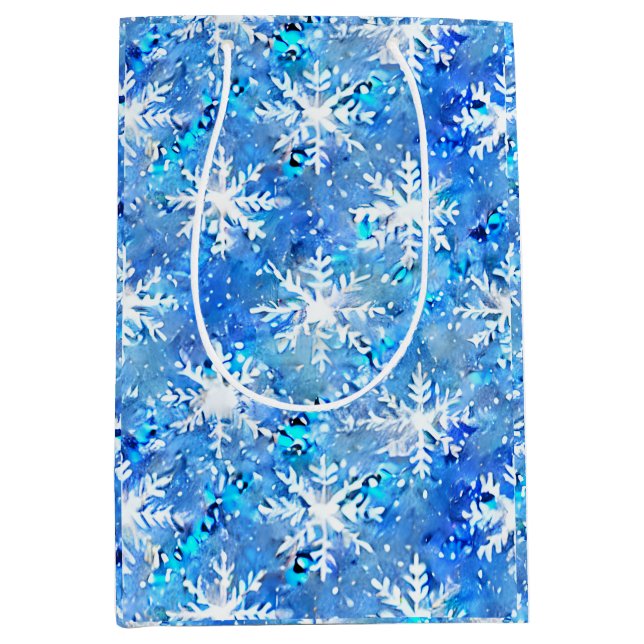 Icy Blue & Turquoise Winter Snowflake Medium Gift Bag (Front)