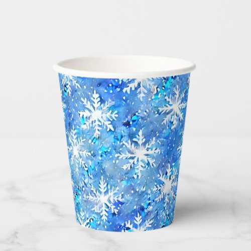 Icy Blue  Turquoise Winter Snowflake Paper Cups