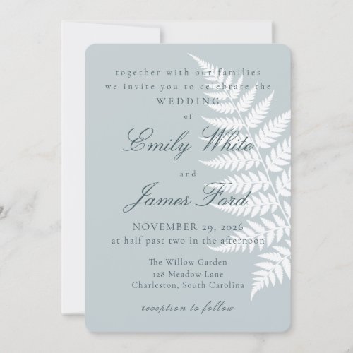 Icy Blue White Fern 5x7 Botanical Wedding Invitation