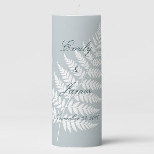 Icy Blue White Fern Nature Inspired Large Pillar Candle