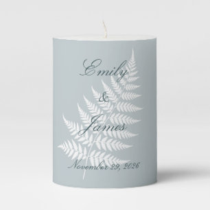 Icy Blue White Fern Romantic Pastel Small Pillar Candle