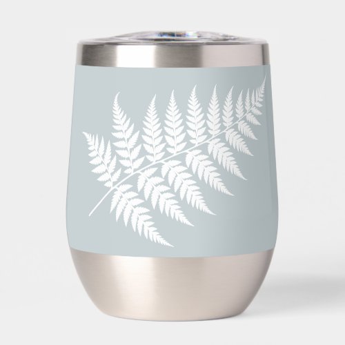 Icy Blue White Fern Simply Elegant Silver Thermal Wine Tumbler